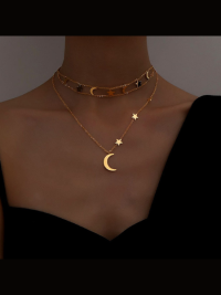 « Adeline’s Celestial Elegance: The Star and Moon Double Layer Gold Plated Stainless Steel Choker Necklace Set »